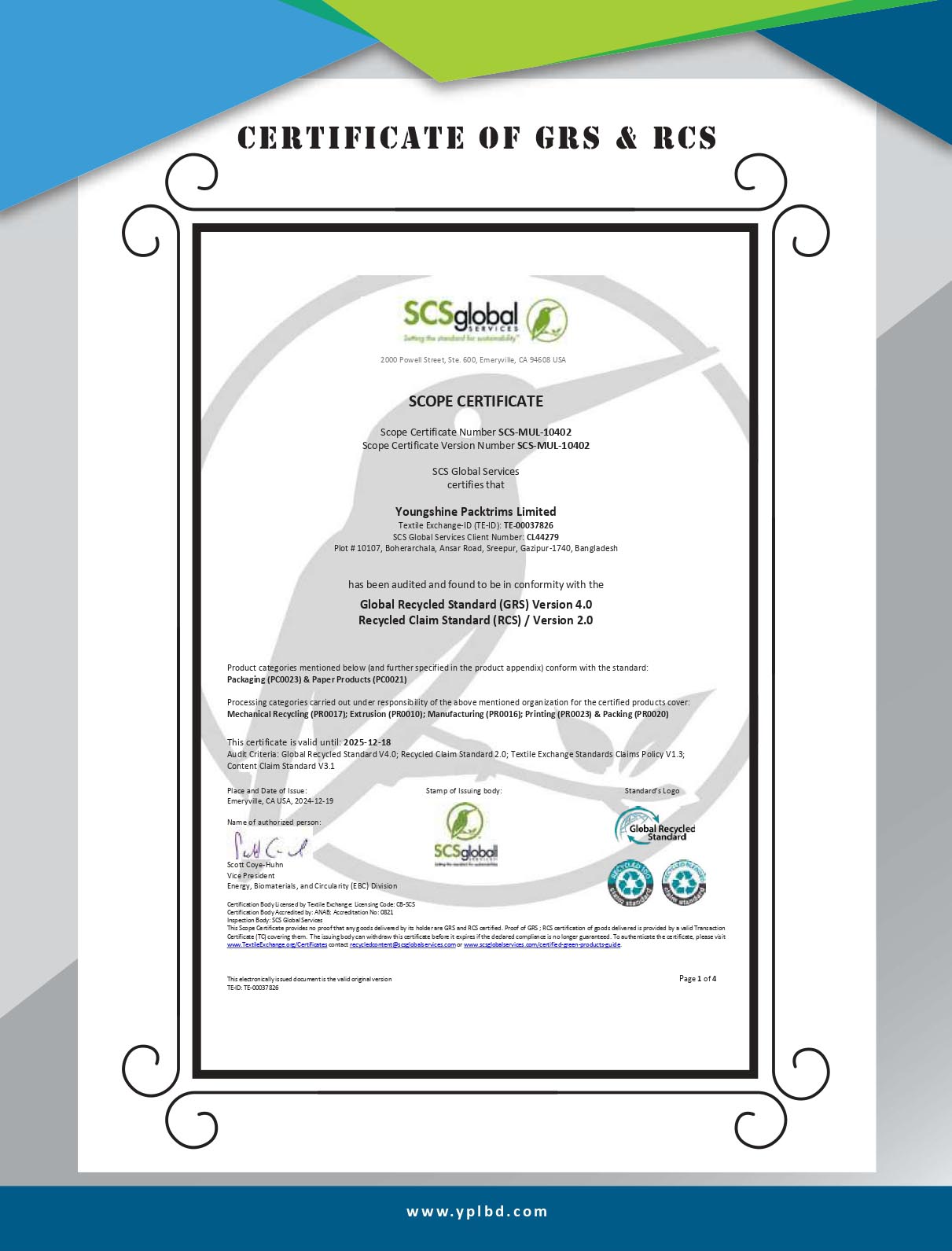 HIGG Certificate
