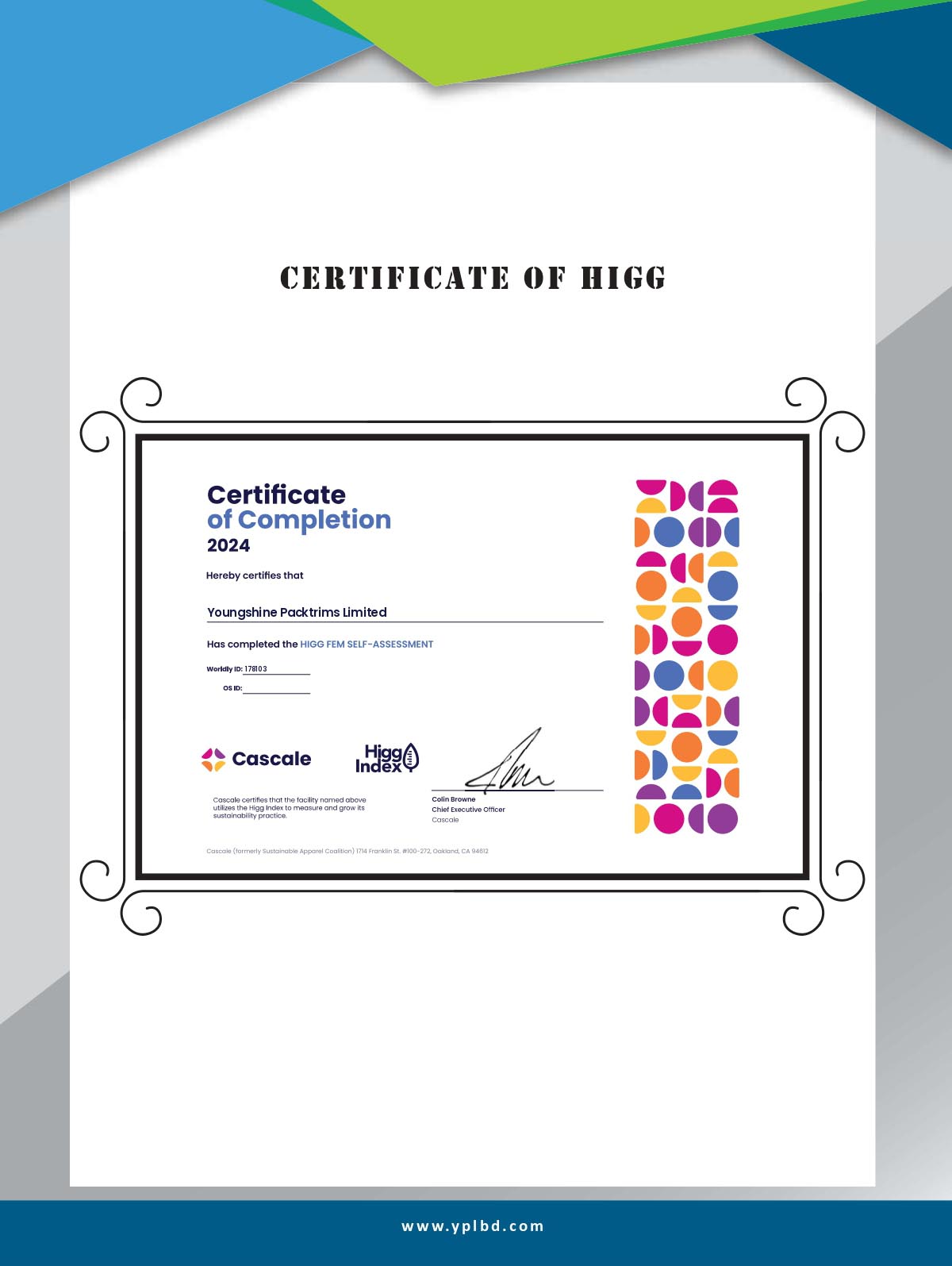 HIGG Certificate